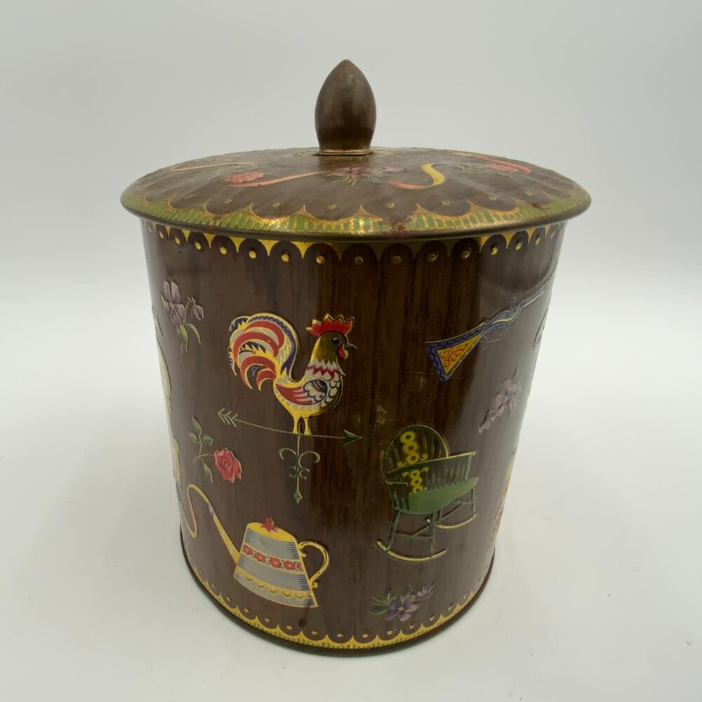 MCM Vintage Daher Decorative Lidded Tin Cannister Made in England